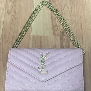 Yves Saint Laurent Light Pink Quilted Clutch with Gold Chain